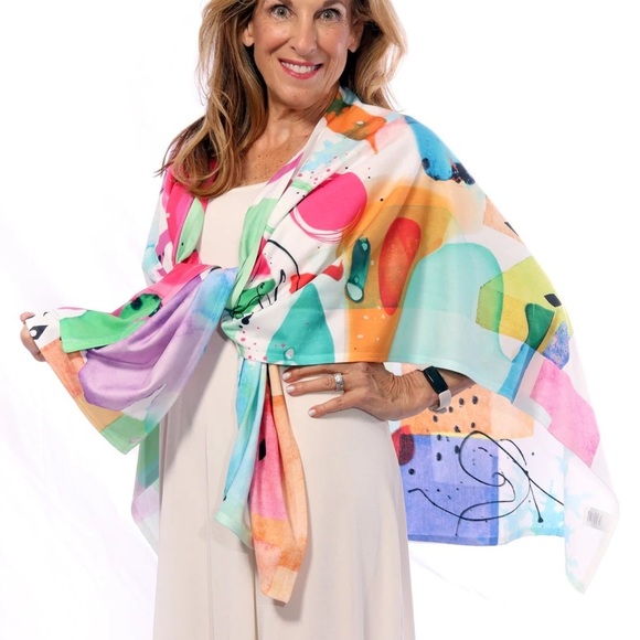 ET LOIS | BRIGHT MULTI COLOR AND SHAPES SPLASH KNIT WRAP - Picture 3 of 9